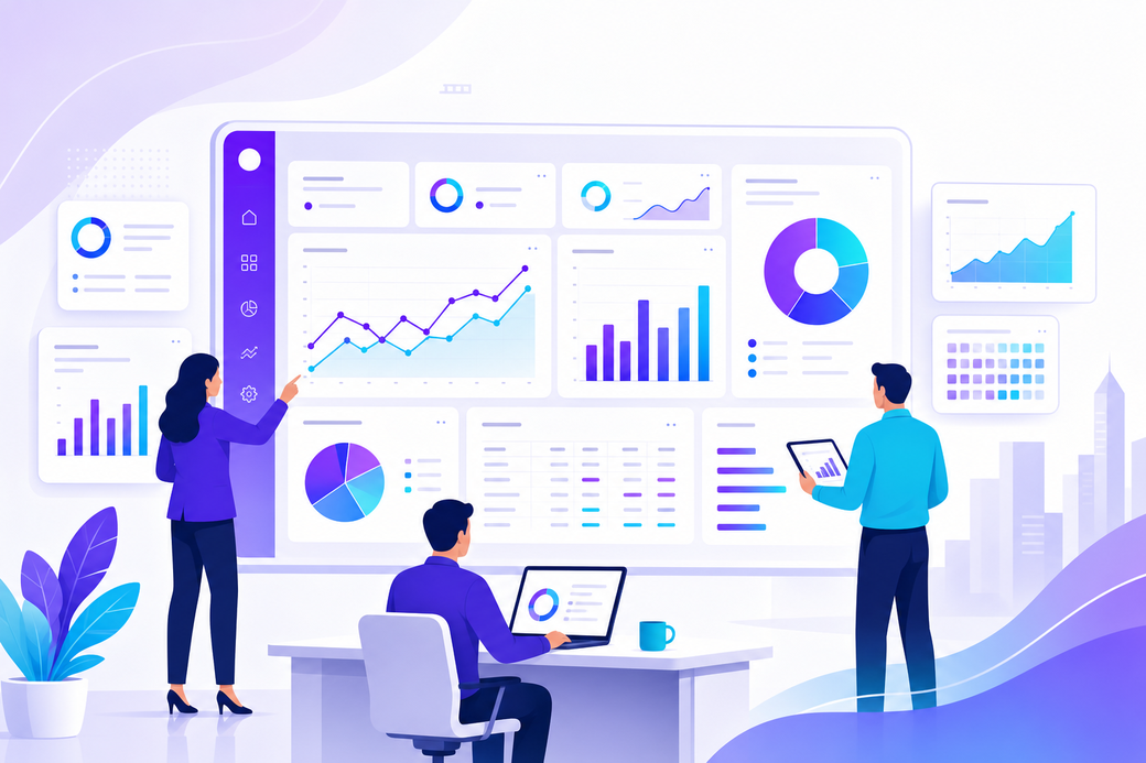 Business Intelligence and Business Analytics dashboard illustration